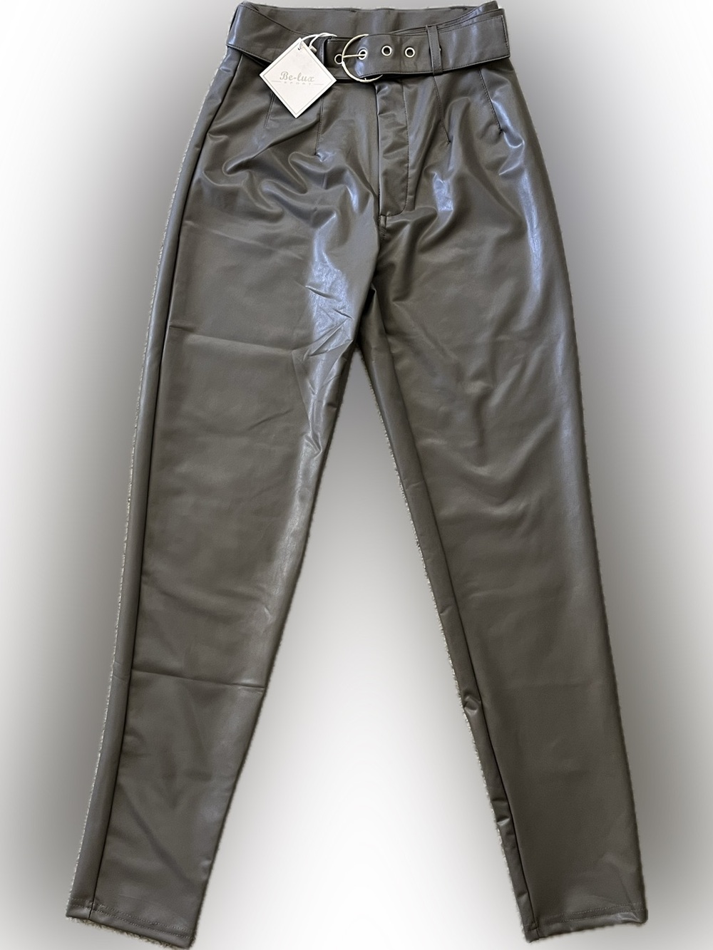 [NWT]  BE-LUX SPORT Grey Faux Leather with Belt (Removable) Pants Size S